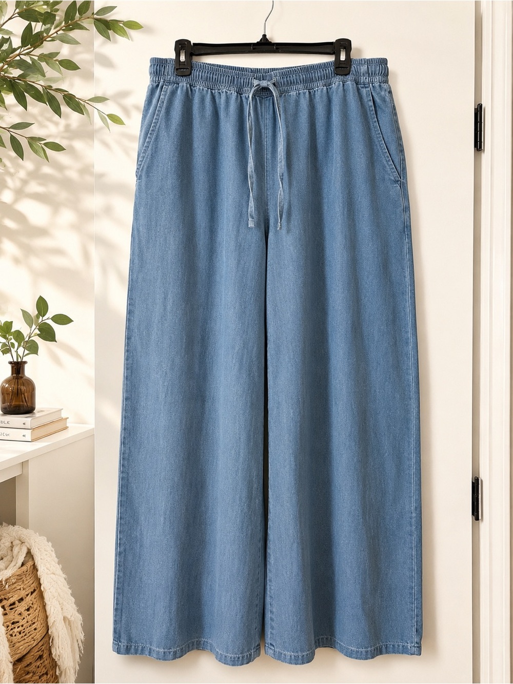 Boohoo Plus Chambray Drawstring Wide Leg Trouser - 24plus